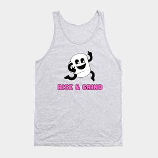 Rise & Grind Coffee Cup Cartoon, Pink Tank Top